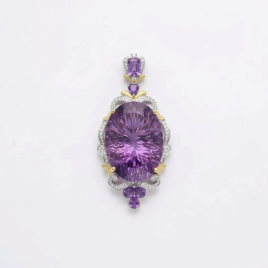 Stellar Radiance 31.5ct Fantasy-Cut Amethyst Pendant in 925 Silver