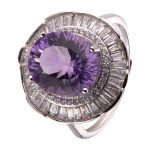 Side profile detail of The Empress High-End Amethyst Ring, focusing on the textured S925 silver craftsmanship and the discreet adjustable open-back band.