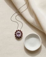 Velvet Dahlia Amethyst & Garnet Floral Necklace in 925 Silver