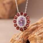 Velvet Dahlia Amethyst & Garnet Floral Necklace in 925 Silver