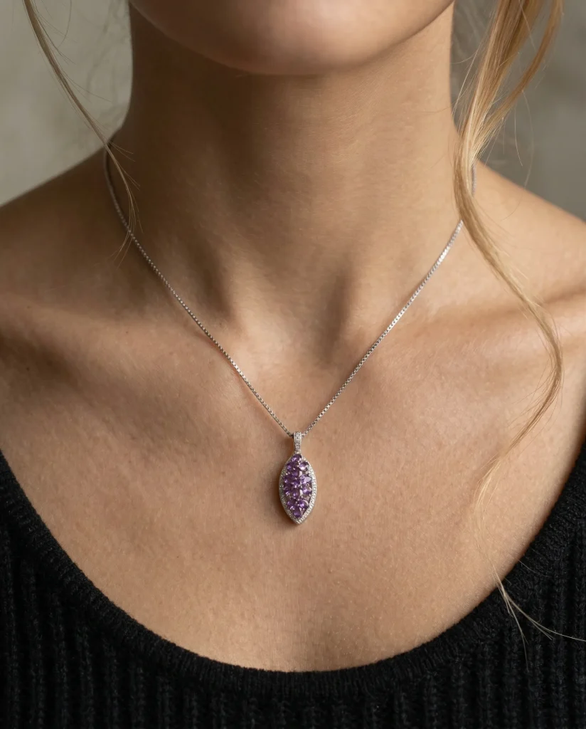 Imperial Leaf Amethyst Cluster Statement Necklace in 925 Silver