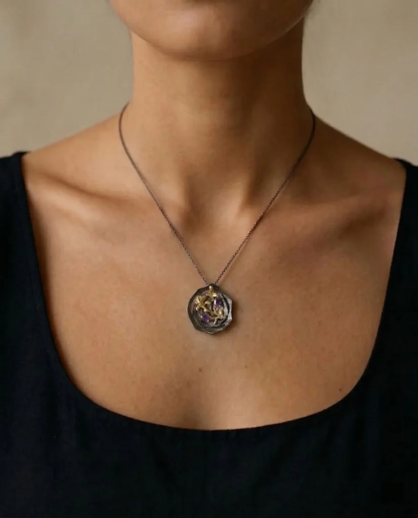 Shadow Garden Vintage Black Silver Amethyst Necklace