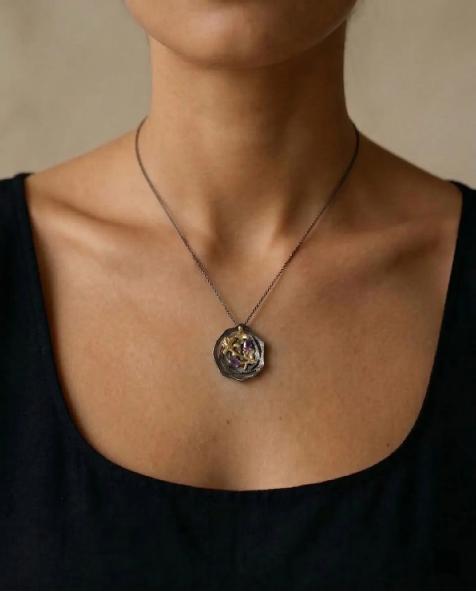 Shadow Garden Vintage Black Silver Amethyst Necklace