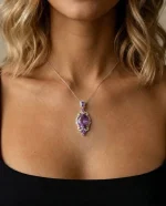 Stellar Radiance 31.5ct Fantasy-Cut Amethyst Pendant in 925 Silver