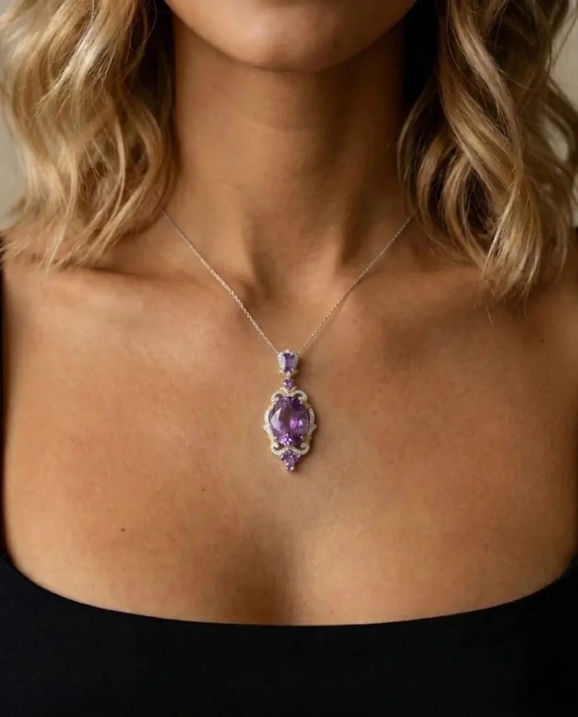 Stellar Radiance 31.5ct Fantasy-Cut Amethyst Pendant in 925 Silver