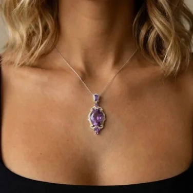Stellar Radiance 31.5ct Fantasy-Cut Amethyst Pendant in 925 Silver