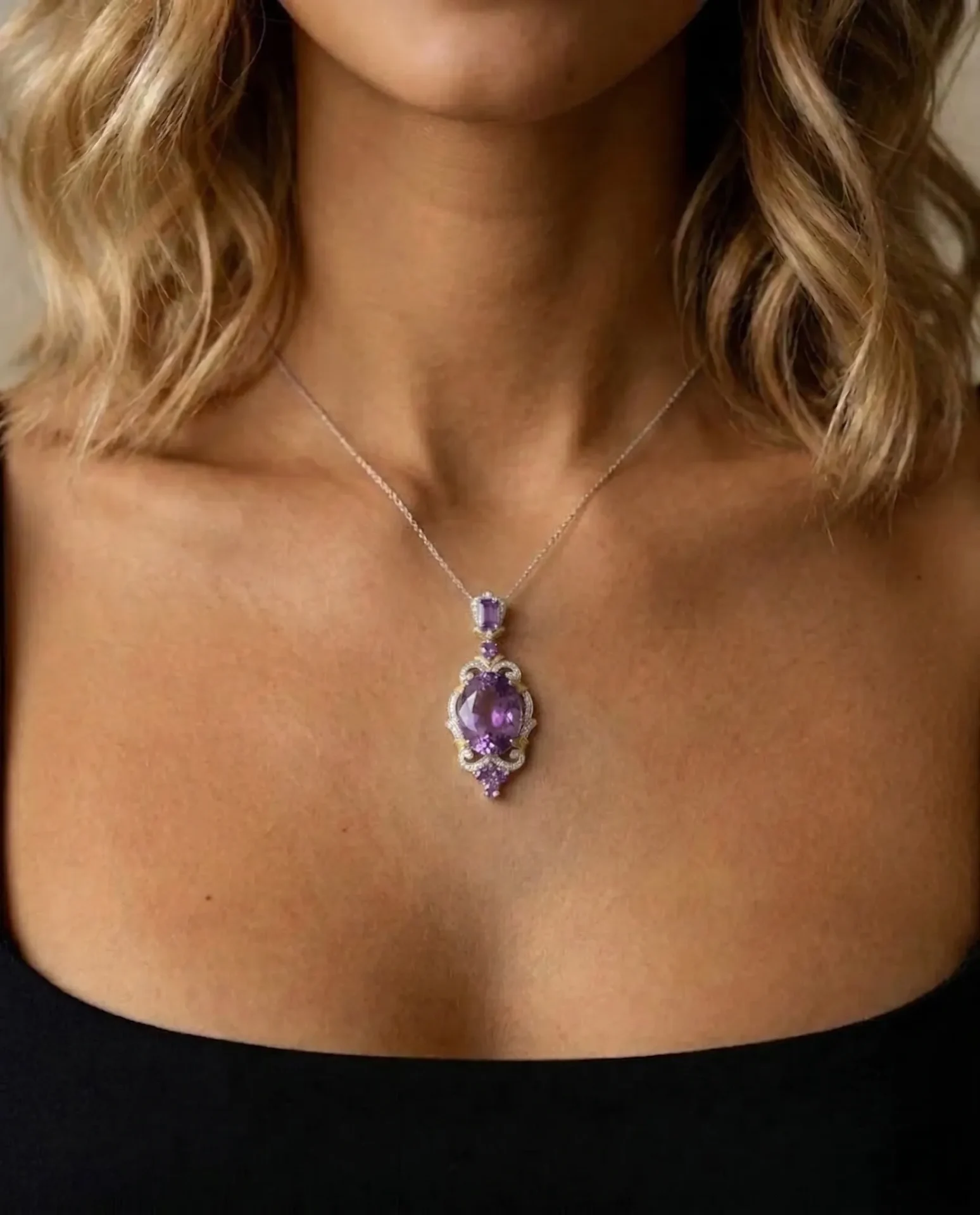 Stellar Radiance 31.5ct Fantasy-Cut Amethyst Pendant in 925 Silver