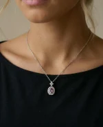 Velvet Dahlia Amethyst & Garnet Floral Necklace in 925 Silver (2)
