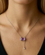 Violet Glaze Emerald Cut Amethyst Y-Necklace in 925 Silver