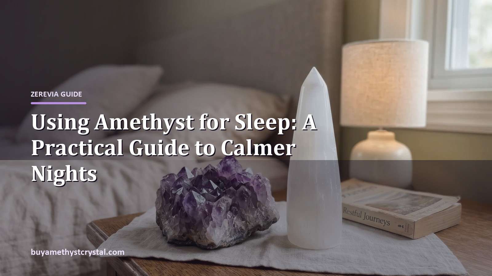 Using Amethyst for Sleep: A Practical Guide to Calmer Nights - Zerevia guide cover on amethyst image