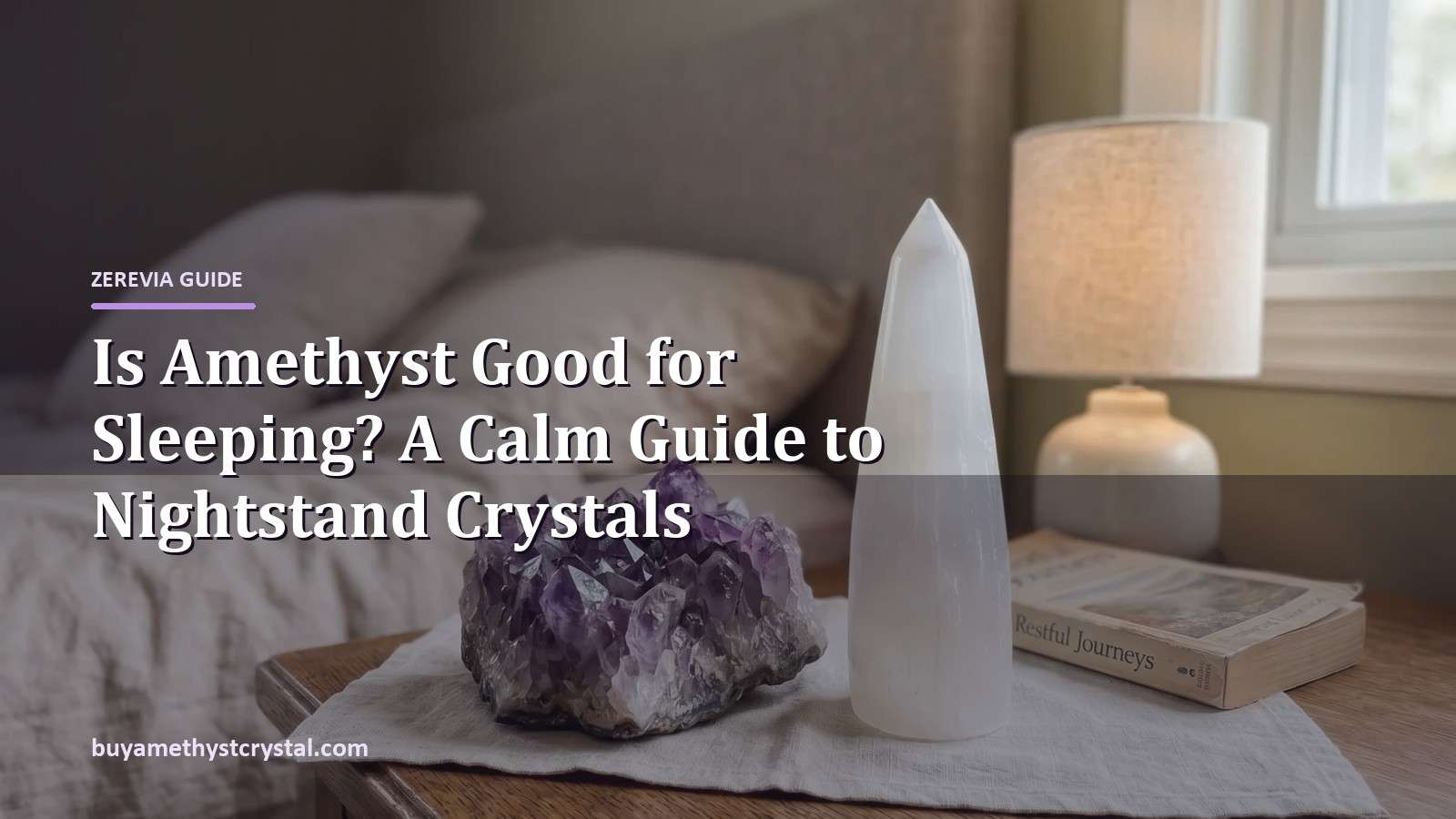 Is Amethyst Good for Sleeping? A Calm Guide to Nightstand Crystals - Zerevia guide cover on amethyst image