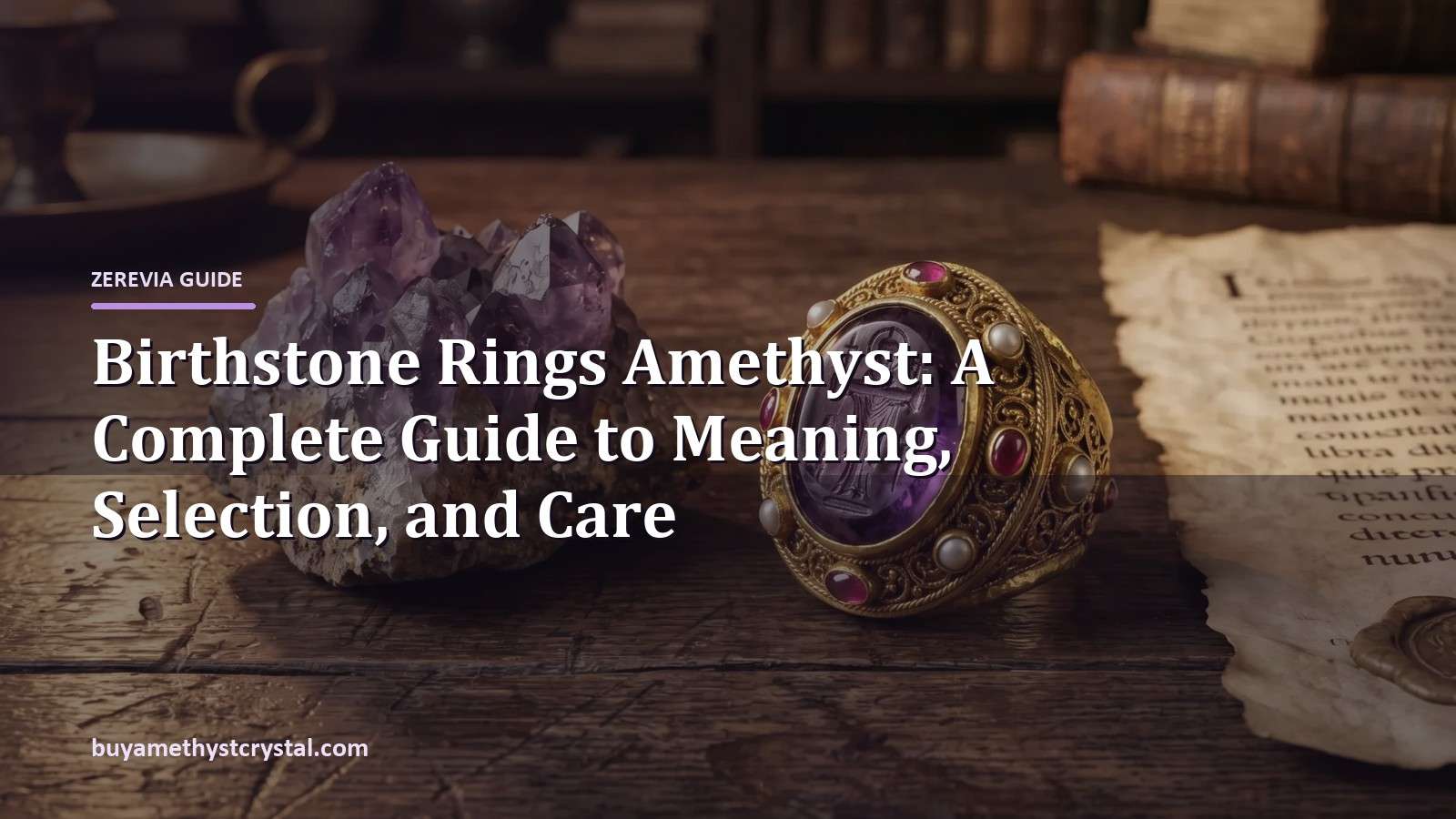 Birthstone Rings Amethyst: A Complete Guide to Meaning, Selection, and Care - Zerevia guide cover on amethyst image