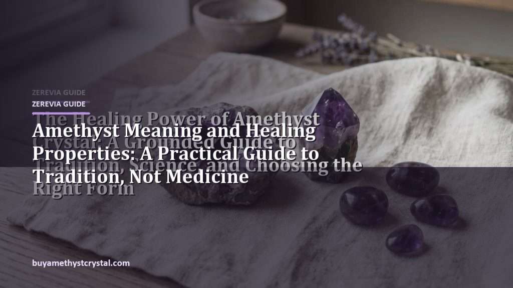 Amethyst Meaning and Healing Properties: A Practical Guide to Tradition, Not Medicine - Zerevia guide cover on amethyst image