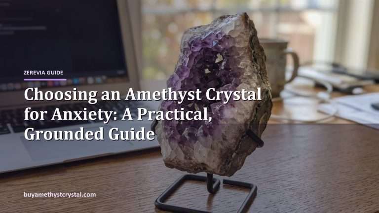 Choosing an Amethyst Crystal for Anxiety: A Practical, Grounded Guide - Zerevia guide cover on amethyst image